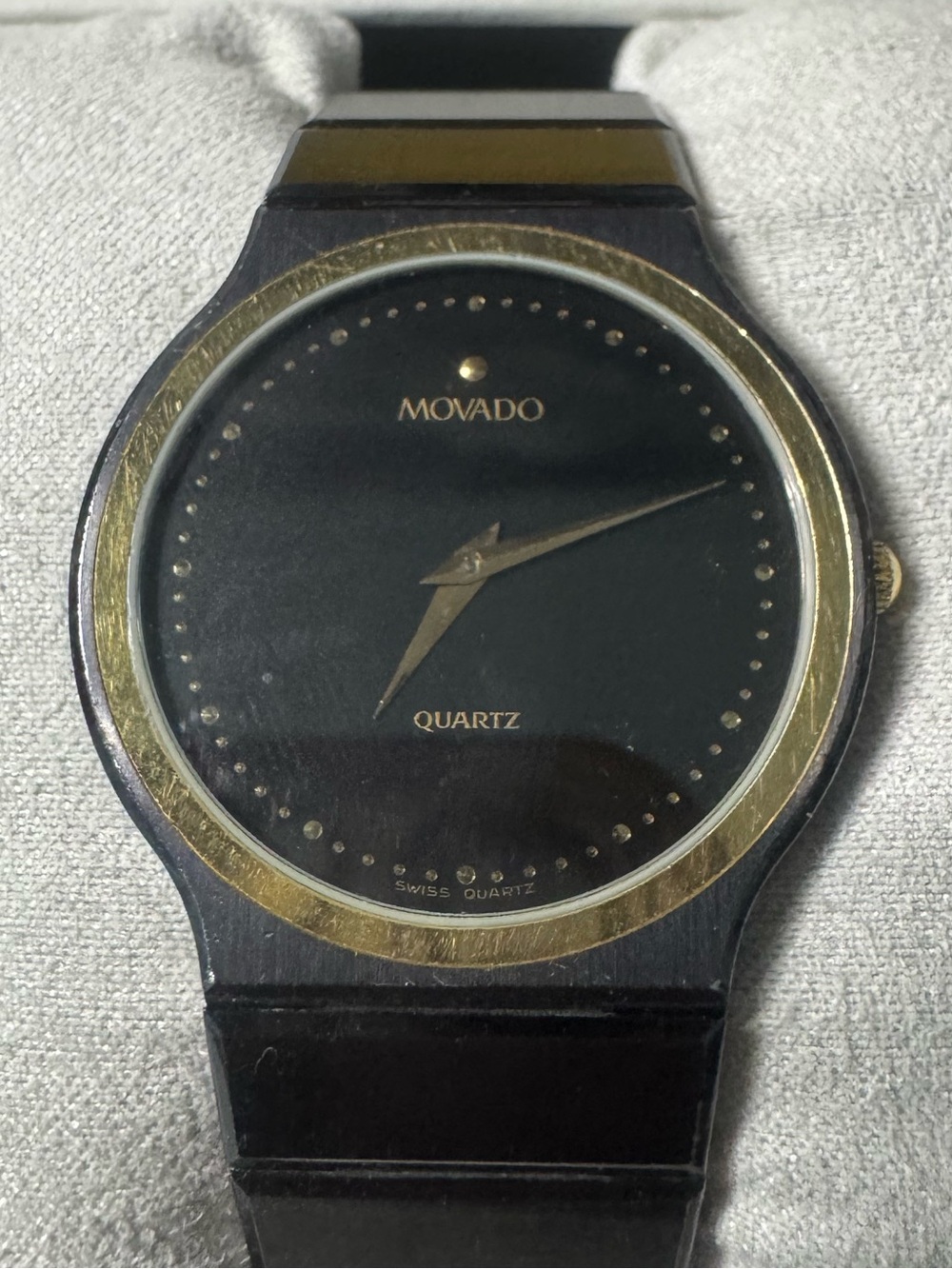 #079 Movado Black and Gold Minimalist Quartz Watch